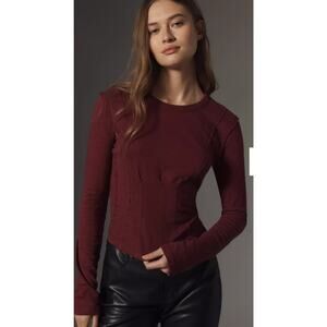 PILCRO Anthropologie Seamed Crop Top Burgundy Lightweigt Pintuck Sz S